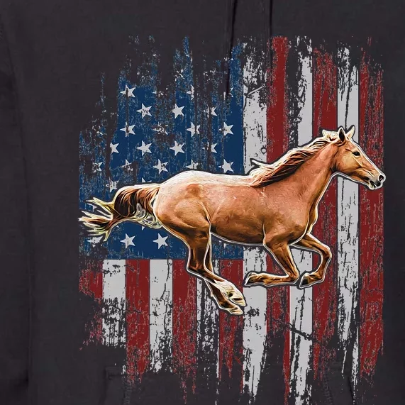 Patriotic Horse American Flag Horseback Riding Premium Hoodie