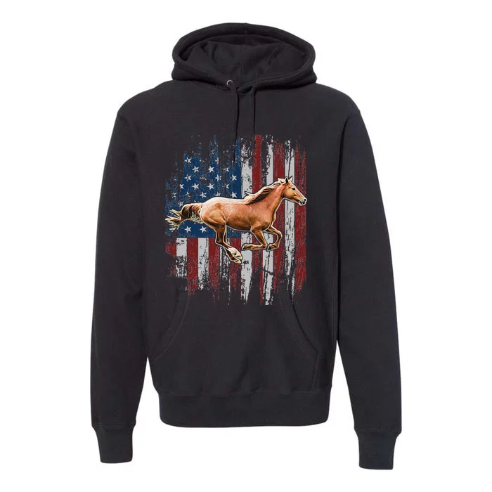 Patriotic Horse American Flag Horseback Riding Premium Hoodie