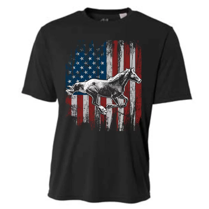 Patriotic Horse American Flag Horseback Riding Gift Gift Cooling Performance Crew T-Shirt