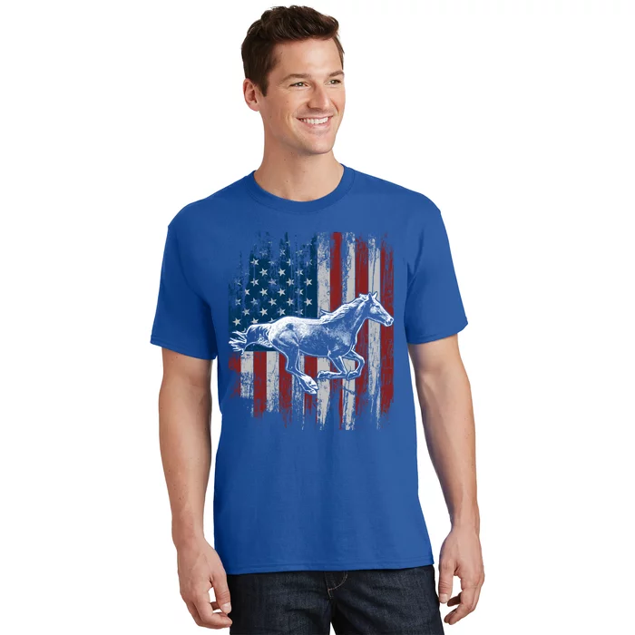 Patriotic Horse American Flag Horseback Riding Gift Gift T-Shirt