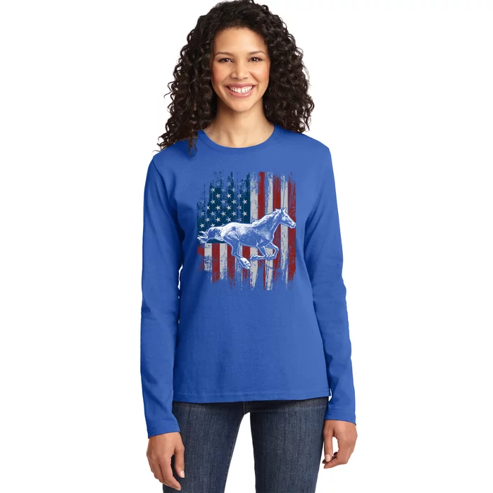 Patriotic Horse American Flag Horseback Riding Gift Gift Ladies Long Sleeve Shirt