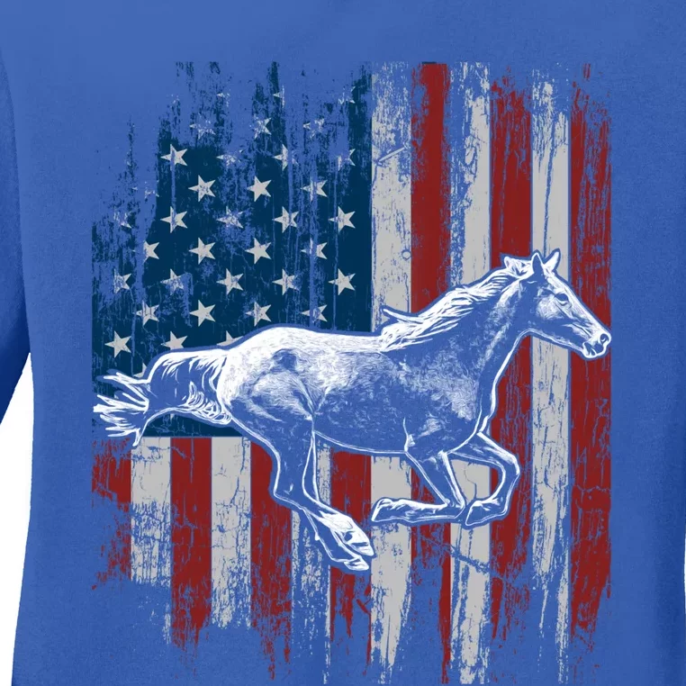 Patriotic Horse American Flag Horseback Riding Gift Gift Ladies Long Sleeve Shirt