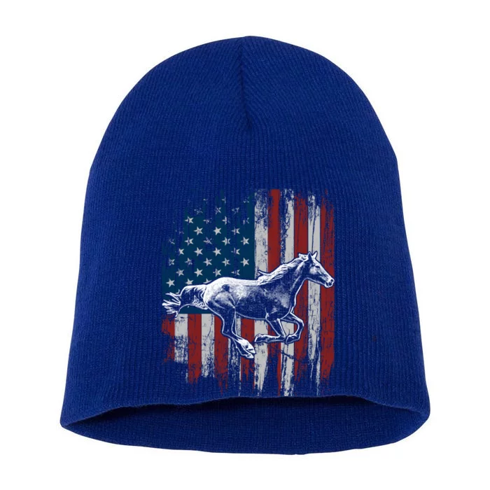 Patriotic Horse American Flag Horseback Riding Gift Gift Short Acrylic Beanie