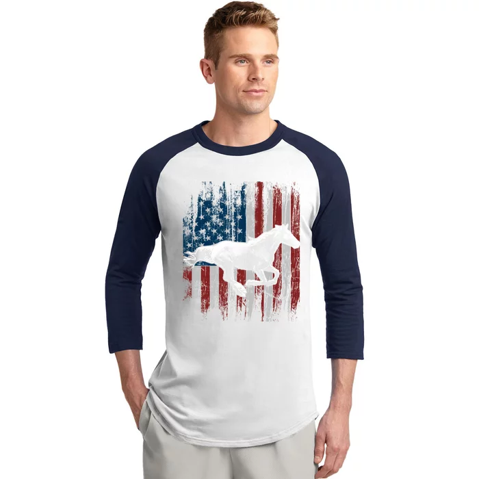 Patriotic Horse American Flag Horseback Riding Gift Gift Baseball Sleeve Shirt