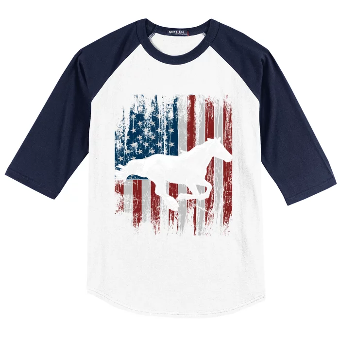 Patriotic Horse American Flag Horseback Riding Gift Gift Baseball Sleeve Shirt