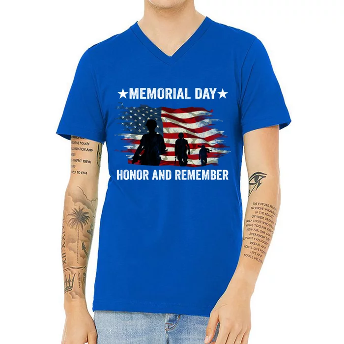 Patriot Honor And Remember Soldier Memorial Day Cute Gift V-Neck T-Shirt