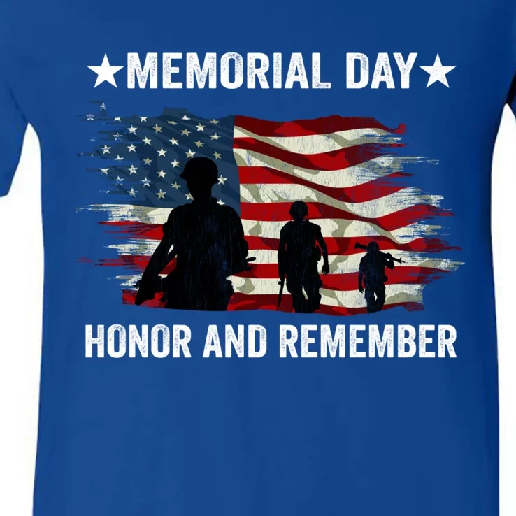 Patriot Honor And Remember Soldier Memorial Day Cute Gift V-Neck T-Shirt