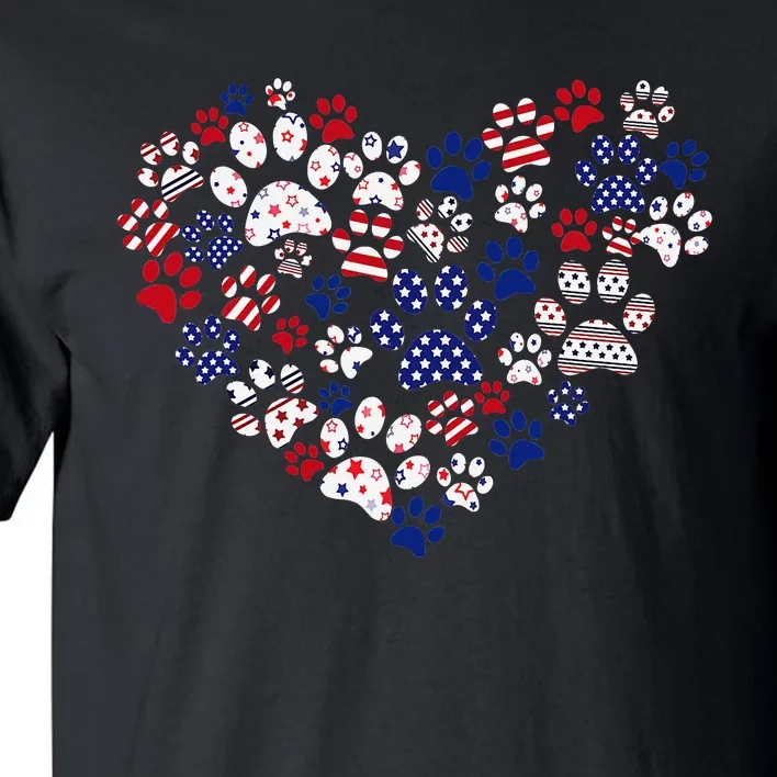 Patriotic Heart American Flag 4th Of July Dog Paw Prints Tall T-Shirt