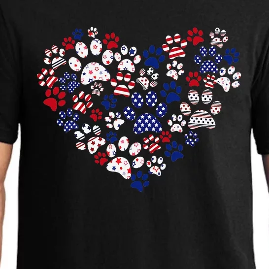 Patriotic Heart American Flag 4th Of July Dog Paw Prints Pajama Set