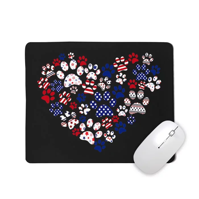 Patriotic Heart American Flag 4th Of July Dog Paw Prints Mousepad