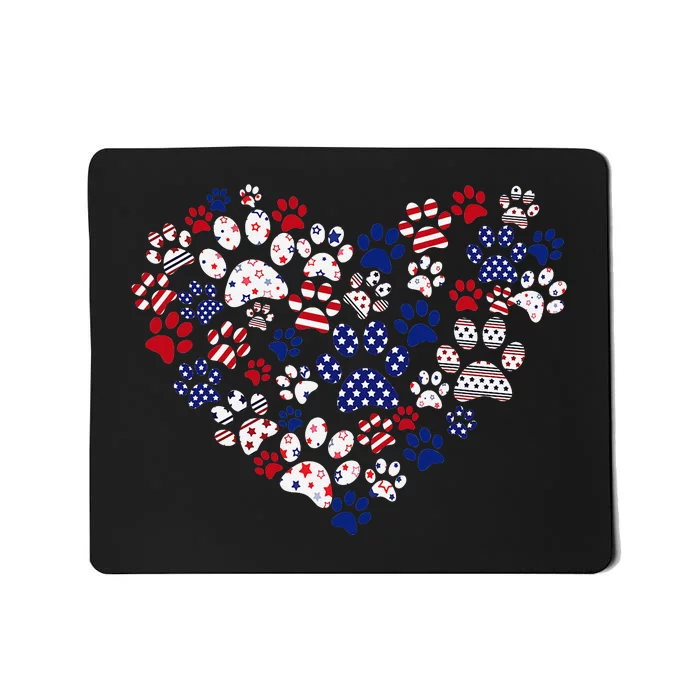 Patriotic Heart American Flag 4th Of July Dog Paw Prints Mousepad