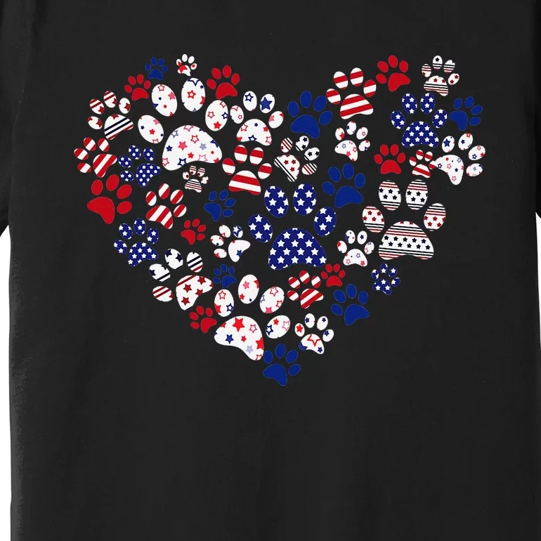 Patriotic Heart American Flag 4th Of July Dog Paw Prints Premium T-Shirt