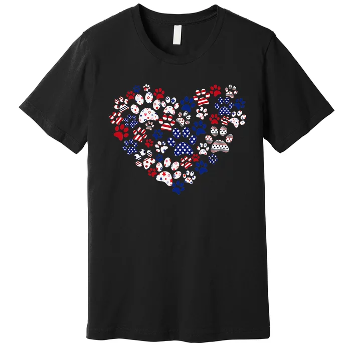 Patriotic Heart American Flag 4th Of July Dog Paw Prints Premium T-Shirt