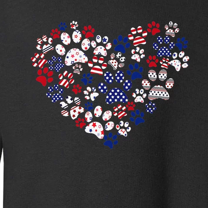 Patriotic Heart American Flag 4th Of July Dog Paw Prints Toddler Sweatshirt