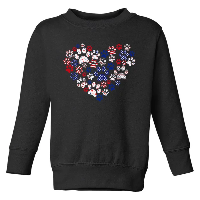 Patriotic Heart American Flag 4th Of July Dog Paw Prints Toddler Sweatshirt