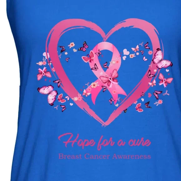 Pink Heart Butterfly Hope For A Cure Breast Cancer Awareness Funny Gift Ladies Essential Flowy Tank