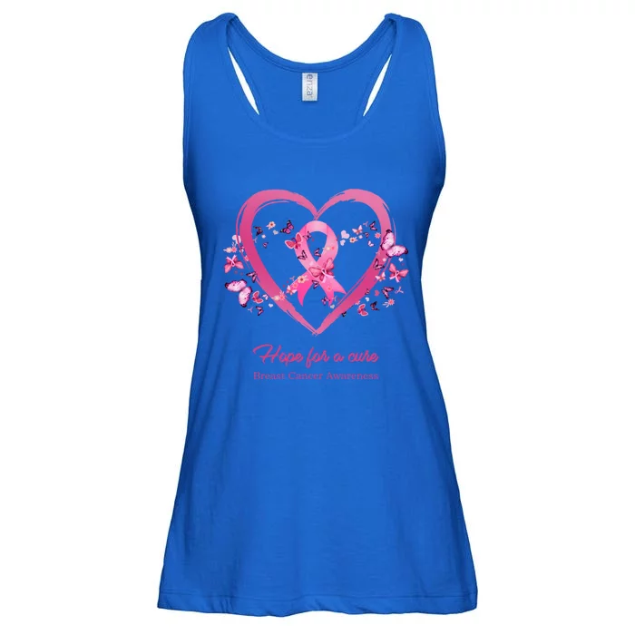 Pink Heart Butterfly Hope For A Cure Breast Cancer Awareness Funny Gift Ladies Essential Flowy Tank