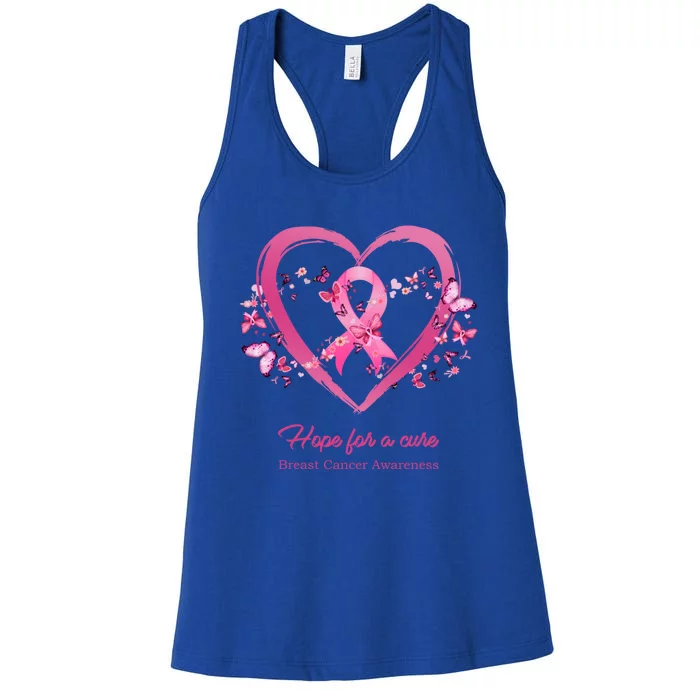 Pink Heart Butterfly Hope For A Cure Breast Cancer Awareness Funny Gift Women's Racerback Tank