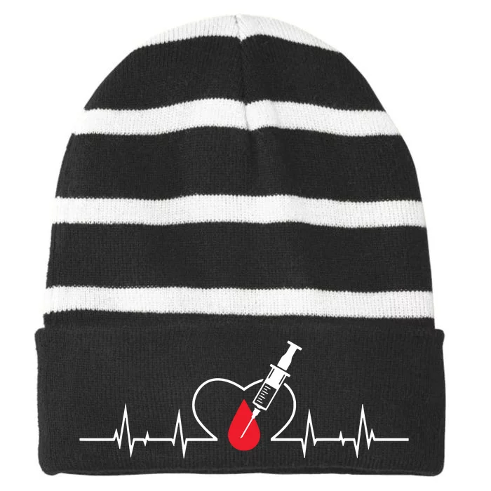 Phlebotomist Heart Blood Phlebotomy Pulse Syringe Gift Striped Beanie with Solid Band