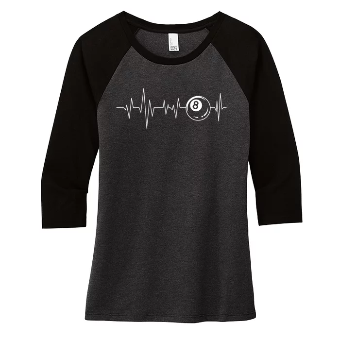 Pool Heartbeat Billiard Player Lover Sports Game Women's Tri-Blend 3/4-Sleeve Raglan Shirt