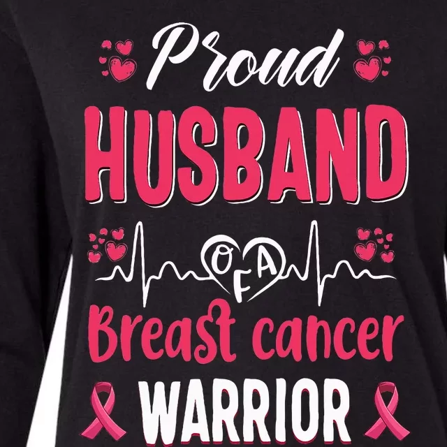 Proud Husband Breast Cancer Warrior Awareness Pink Ribbon Womens Cotton Relaxed Long Sleeve T-Shirt