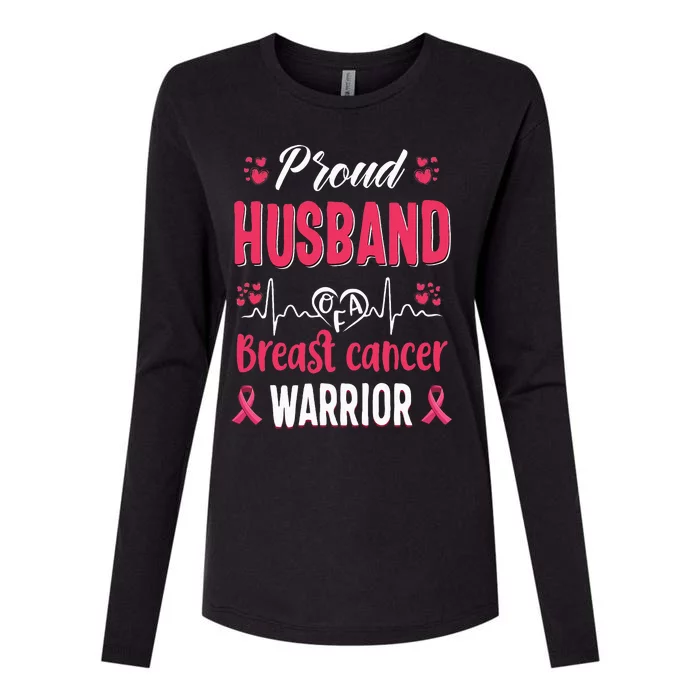 Proud Husband Breast Cancer Warrior Awareness Pink Ribbon Womens Cotton Relaxed Long Sleeve T-Shirt