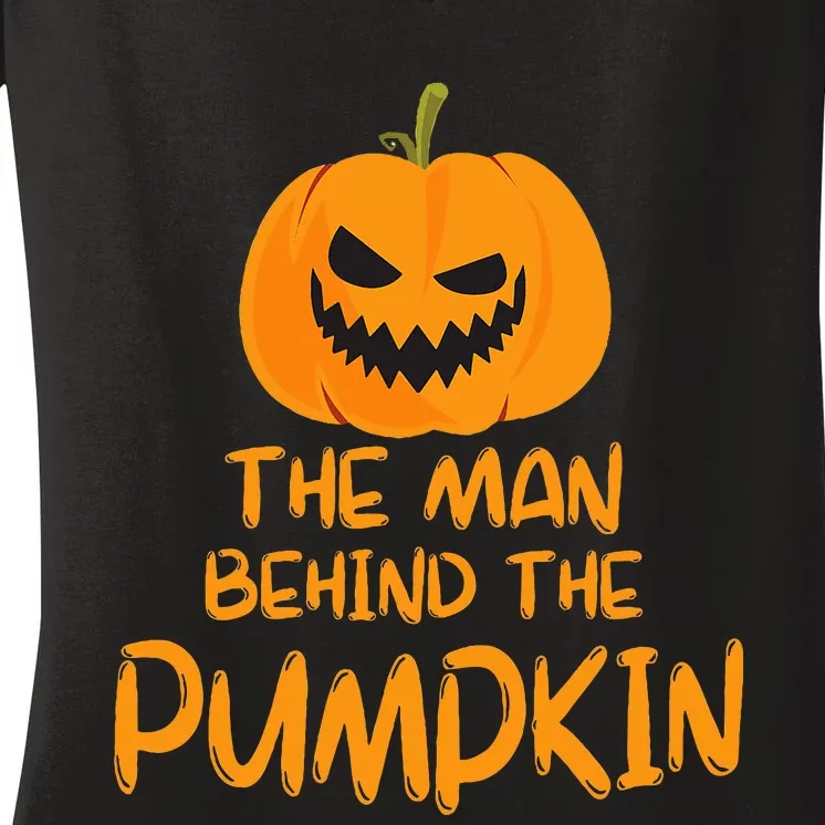 Pumpkinthemed Halloween Couple Costume Women's V-Neck T-Shirt