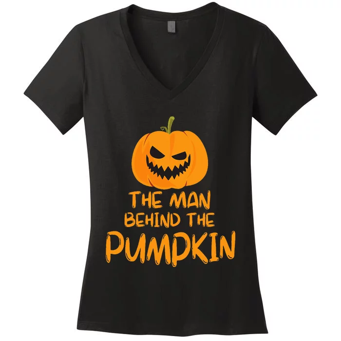 Pumpkinthemed Halloween Couple Costume Women's V-Neck T-Shirt