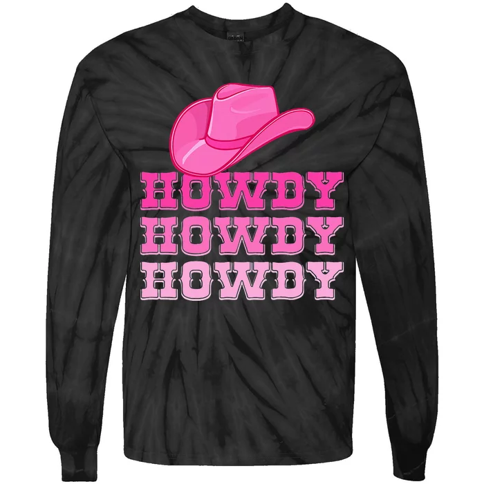 Pink Howdy Cow Western Country Southern Rodeo Tie-Dye Long Sleeve Shirt