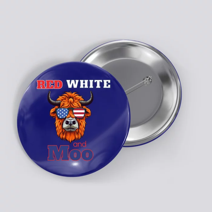 Patriotic Highland Cow Red White Moo Usa Flag Themed July 4 Gift Button