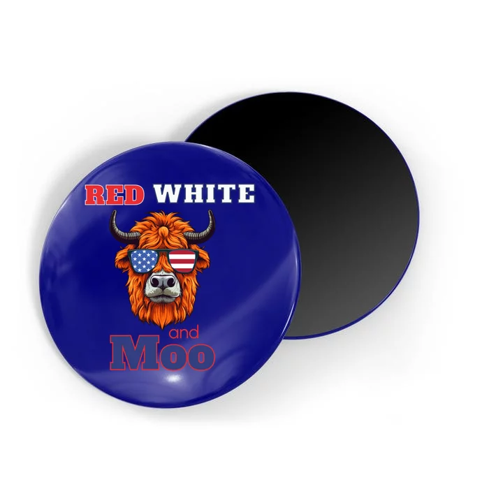 Patriotic Highland Cow Red White Moo Usa Flag Themed July 4 Gift Magnet