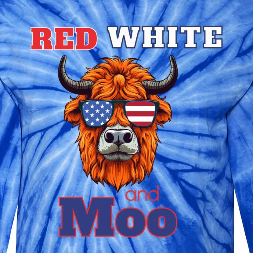 Patriotic Highland Cow Red White Moo Usa Flag Themed July 4 Gift Tie-Dye Long Sleeve Shirt