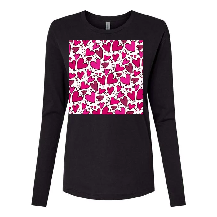 Pink Hearts Cute Valentine's Day Gift Womens Cotton Relaxed Long Sleeve T-Shirt