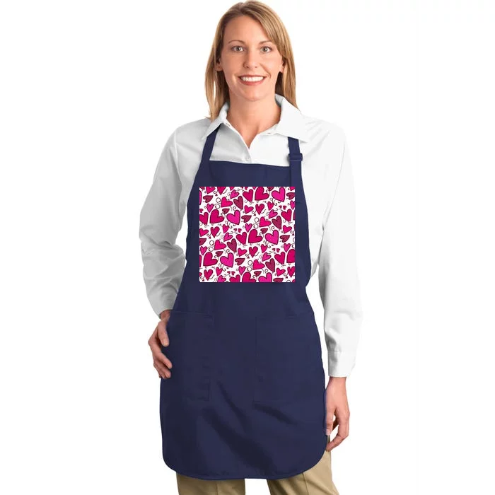 Pink Hearts Cute Valentine's Day Gift Full-Length Apron With Pocket