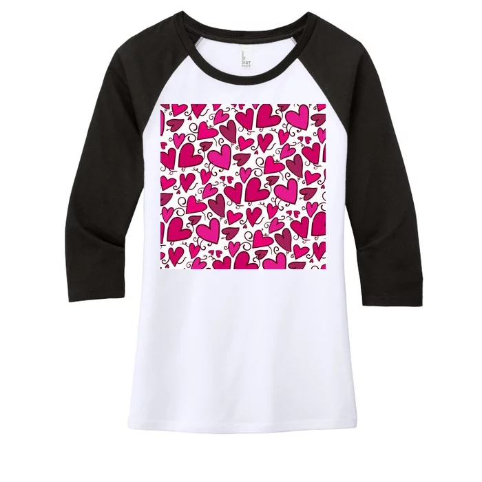 Pink Hearts Cute Valentine's Day Gift Women's Tri-Blend 3/4-Sleeve Raglan Shirt