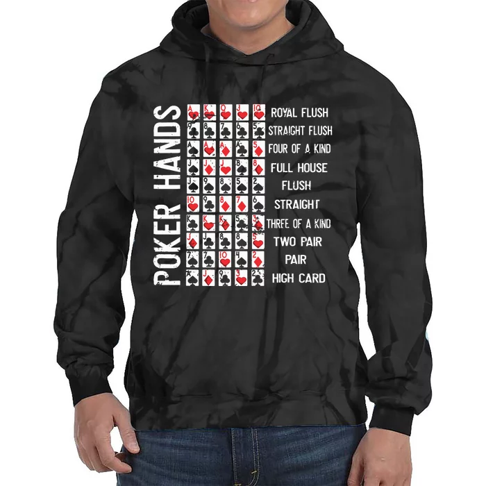 Poker Hands Cheat Sheet Card Casino Games Funny Player Gift Tie Dye Hoodie