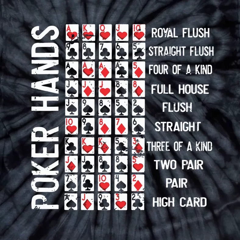 Poker Hands Cheat Sheet Card Casino Games Funny Player Gift Tie-Dye T-Shirt