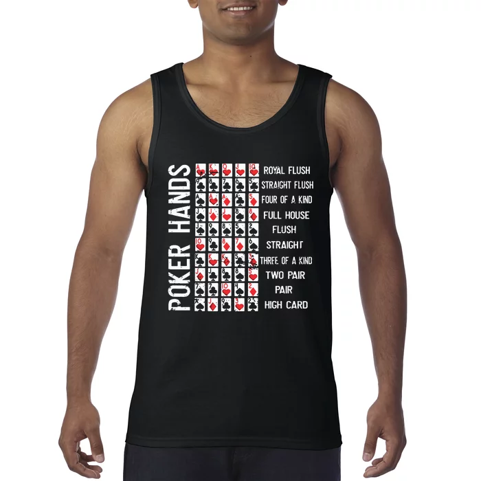 Poker Hands Cheat Sheet Card Casino Games Funny Player Gift Tank Top