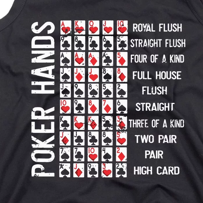 Poker Hands Cheat Sheet Card Casino Games Funny Player Gift Tank Top