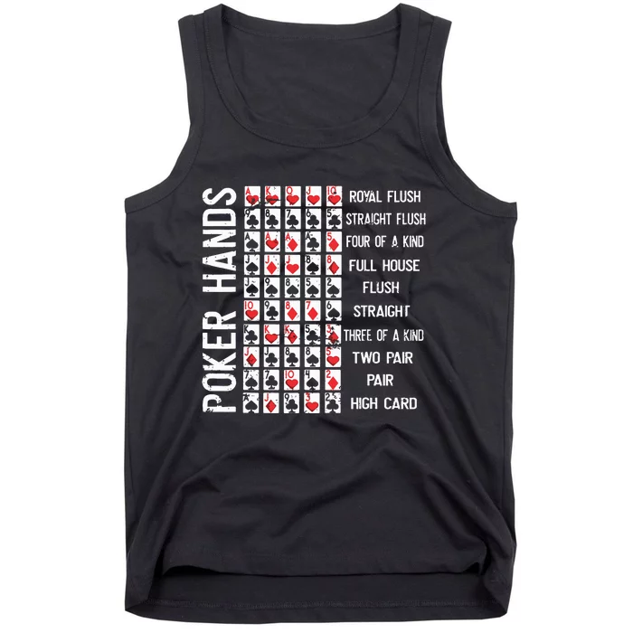 Poker Hands Cheat Sheet Card Casino Games Funny Player Gift Tank Top