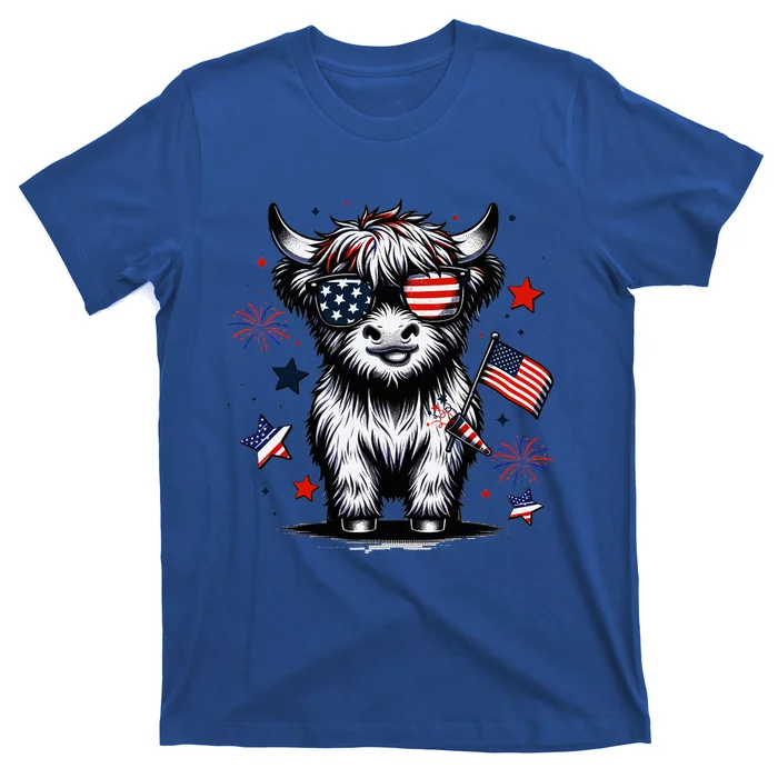 Patriotic Highland Cow 4th Of July Design T-Shirt