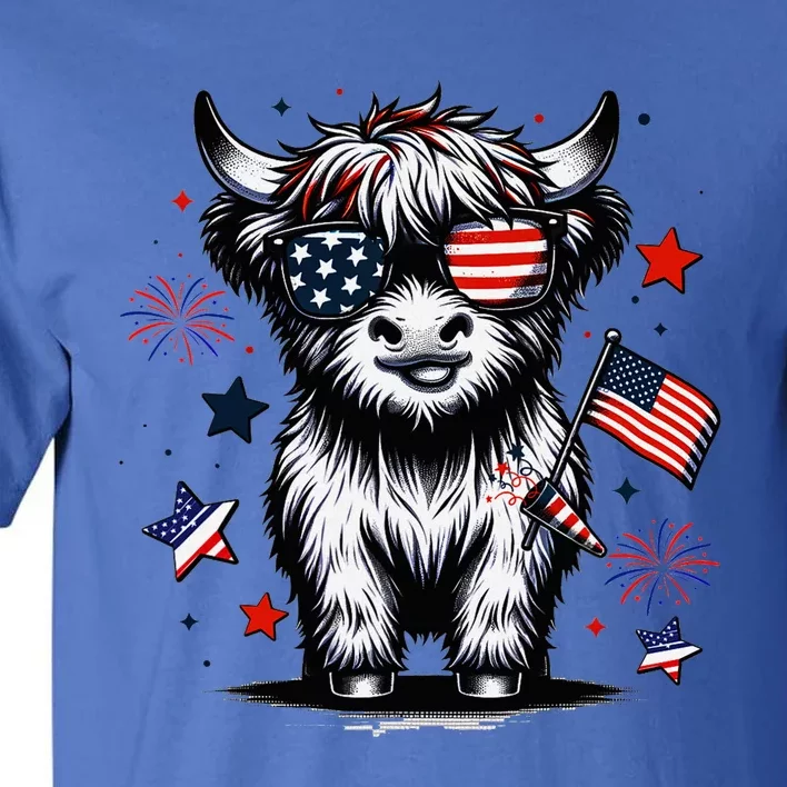 Patriotic Highland Cow 4th Of July Design Tall T-Shirt