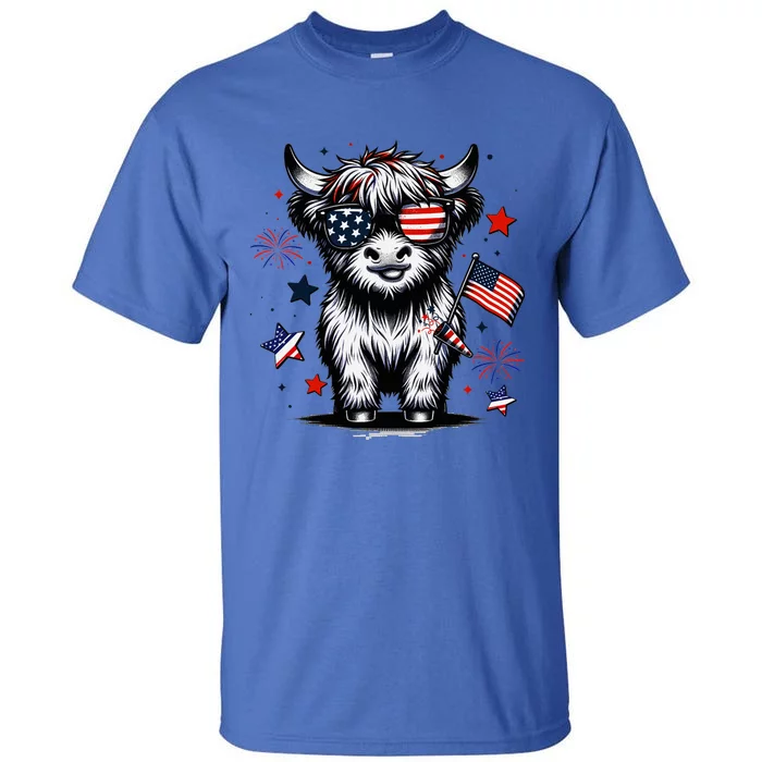 Patriotic Highland Cow 4th Of July Design Tall T-Shirt