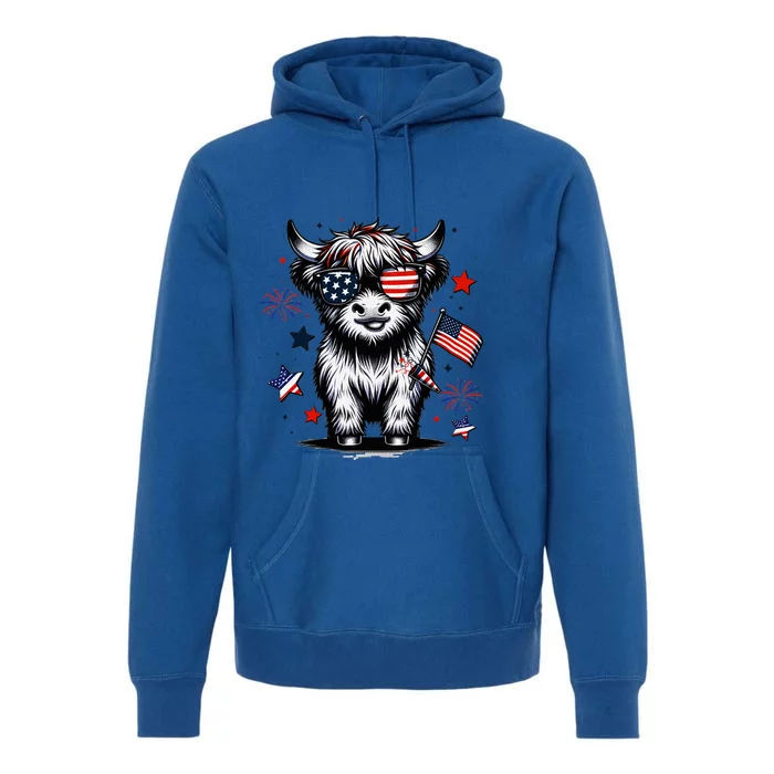 Patriotic Highland Cow 4th Of July Design Premium Hoodie