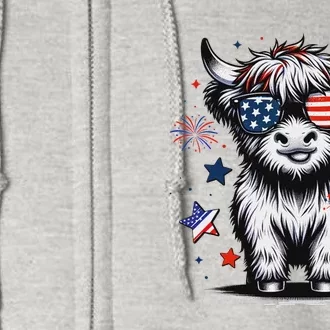 Patriotic Highland Cow 4th Of July Full Zip Hoodie