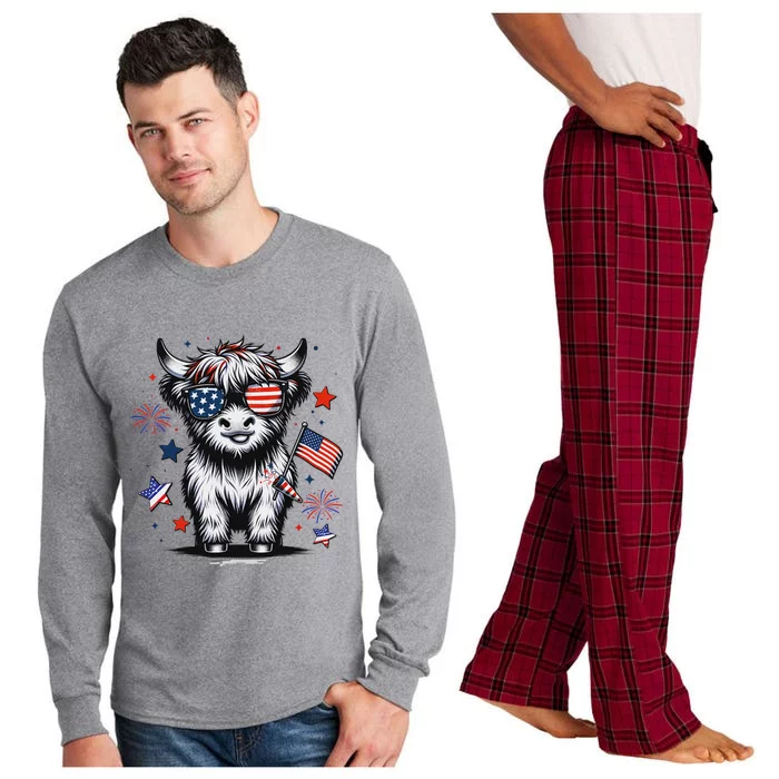 Patriotic Highland Cow 4th Of July Long Sleeve Pajama Set