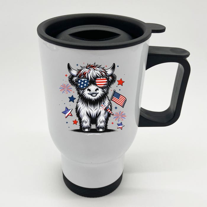 Patriotic Highland Cow 4th Of July Front & Back Stainless Steel Travel Mug