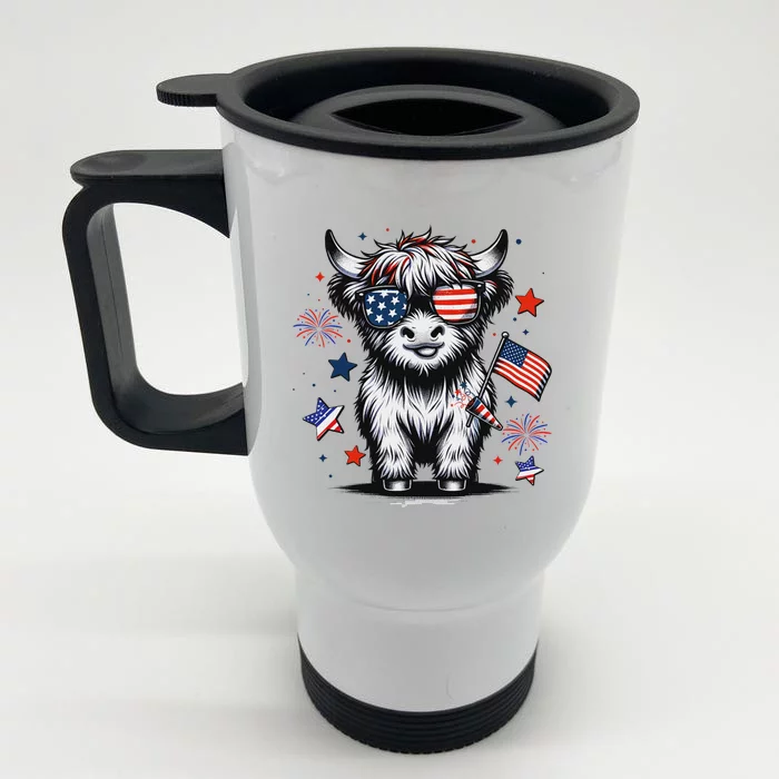 Patriotic Highland Cow 4th Of July Front & Back Stainless Steel Travel Mug