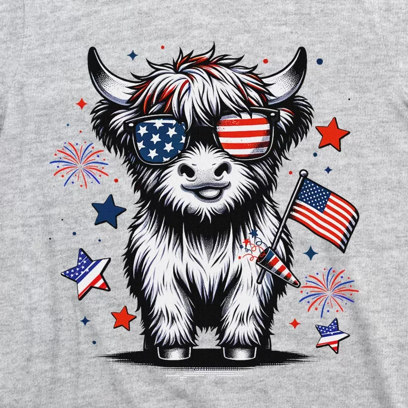 Patriotic Highland Cow 4th Of July T-Shirt