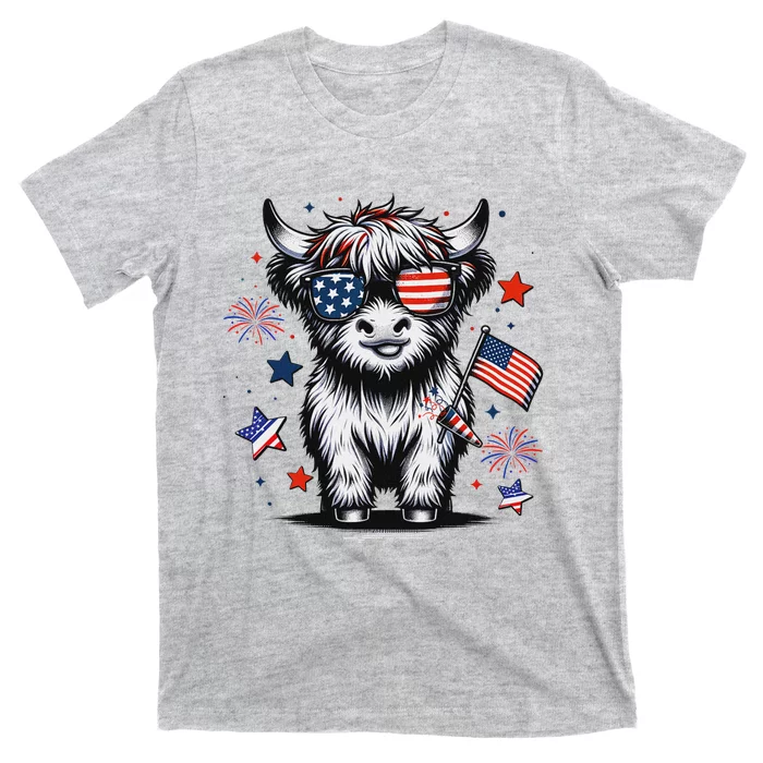 Patriotic Highland Cow 4th Of July T-Shirt